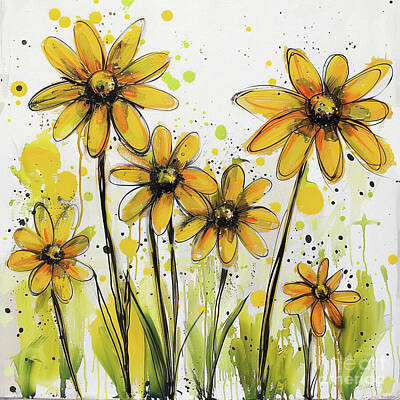 Florals Paintings - Mello Yellow Explosion by Tina LeCour