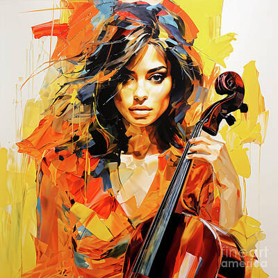Musicians Digital Art - Melodic cello girl by Sen Tinel