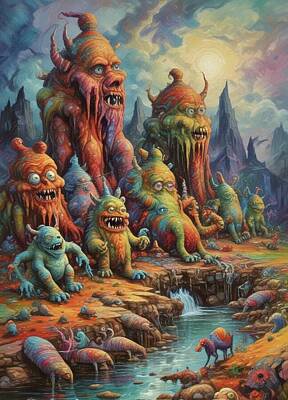 Surrealism Digital Art - Melting Monsters  by James Eye