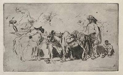 The Beach House - Men and Donkeys, Rome 1880 Robert Frederick Blum  by MotionAge Designs