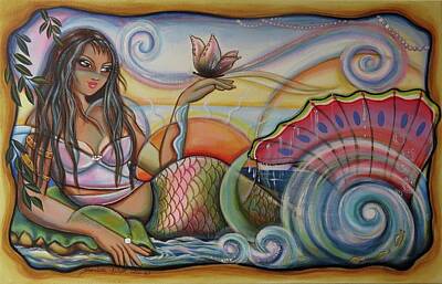 Fantasy Royalty-Free and Rights-Managed Images - Mermaid listens to wild Butterfly Tales of Intrigue by Shantelle Knight