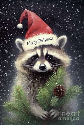 Kitchen Food And Drink Signs - Merry Christmas Raccoon by Tina LeCour