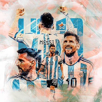 Football Painting Royalty Free Images - Messi and Lionel Messi  Royalty-Free Image by Gull G