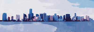 City Scenes Paintings - Miami Cityscape - 05 by AM FineArtPrints