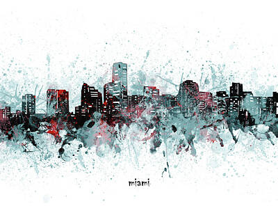 Skylines Digital Art - Miami Skyline Artistic V2 by Bekim M