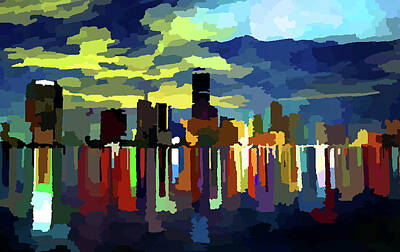 Minimalist Movie Posters 2 - Miami Skyline Moonlight Reflections by Jon Baran