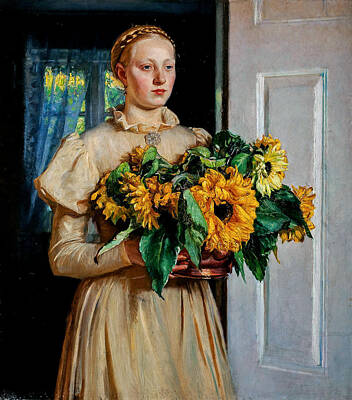 Sunflowers Paintings - Michael Ancher 1849 1927  Girl with Sunflowers 1893 Art Museums of Skagen by Artistic Rifki