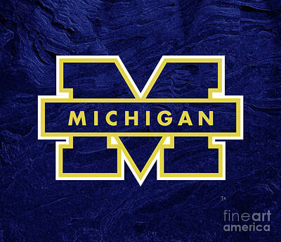 Football Digital Art - Michigan Wolverines Logo On Dark Blue Swirl by Lone Palm Studio