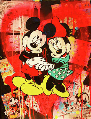 Comics Paintings - Mickey and Minnie Mouse Vintage by Kathleen Artist PRO