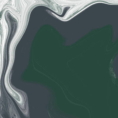 Digital Art - Microcosm 2 - Abstract Contemporary Fluid Painting - Dark Grey, Green, White by Studio Grafiikka