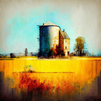 Recently Sold - Abstract Landscape Digital Art Rights Managed Images - Middleton Silo Royalty-Free Image by Craig Boehman