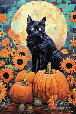 Sunflowers Paintings - Midnight In The Pumpkin Patch by Tina LeCour