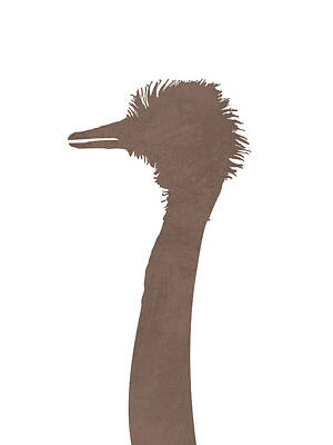 Birds Mixed Media - Minimal Ostrich Silhouette - Scandinavian Nursery Decor - Animal Friends - For Kids Room - Brown by Studio Grafiikka
