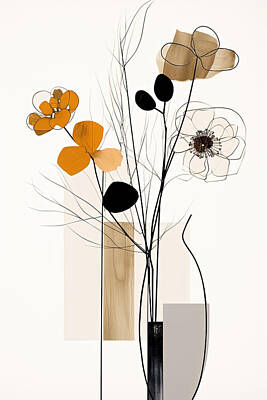 Abstract Flowers Paintings - Minimalist Abstract Flowers by Lourry Legarde