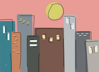 Skylines Royalty-Free and Rights-Managed Images - Minimalist City Skyline  by Shelli Fitzpatrick