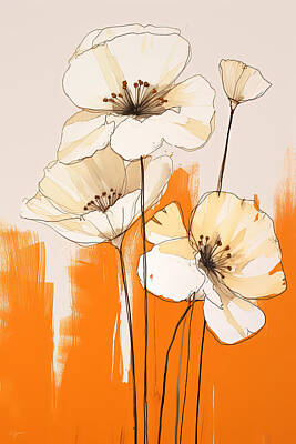 Lilies Paintings - Minimalist Cream Flowers by Lourry Legarde