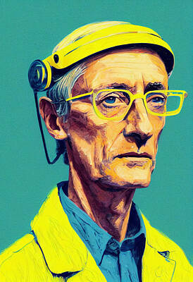 Royalty-Free and Rights-Managed Images - Minimalistic  portrait  of  Jacques  cousteau  paste  6043d30657  e7e645  6452645f  9202  a36459cb36 by Celestial Images