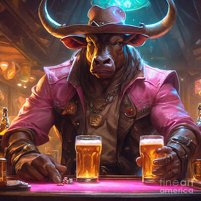 Beer Paintings - Minotaur Maze and Mead Minotaurs Labyrinth Libations  by Adrien Efren