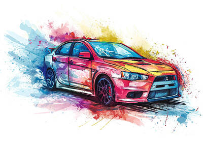 Sports Paintings - Mitsubishi Lancer Sportback Ralliart watercolor abstract vehicle by Clark Leffler