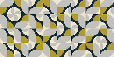 Abstract Drawings - Modern abstract geometric with circles rectangles and squares in retro scandinavian style by Julien