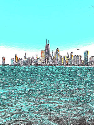 Abstract Skyline Royalty-Free and Rights-Managed Images - Modern Abstract painting of Chicago Skyline, Illinois, USA - 15 by Celestial Images
