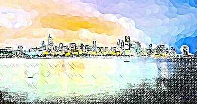 Abstract Skyline Royalty-Free and Rights-Managed Images - Modern Abstract painting of Chicago Skyline, Illinois, USA - 5 by Celestial Images
