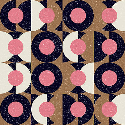 Abstract Drawings - Modern abstract seamless geometric pattern with semicircles and circles. Retro scandinavian style by Julien