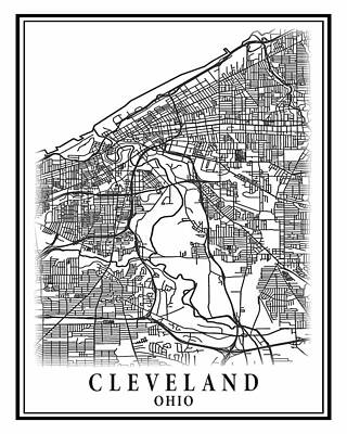 City Scenes Mixed Media Rights Managed Images - Modern Cleveland City Map Royalty-Free Image by Dale Kincaid