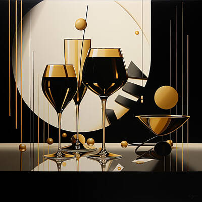 Wine Paintings - Modern Cocktail Art by Lourry Legarde