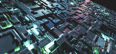 Science Fiction Photos - Modern technology background, circuit board like pattern by Michal Bednarek
