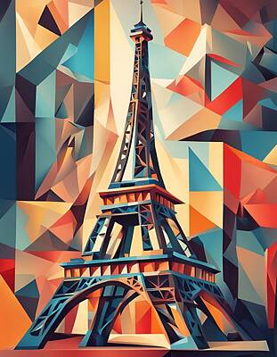 Skylines Paintings - Modernist Eiffel by CIKA Gallery