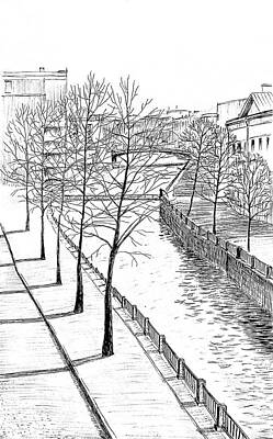 Landmarks Drawings - Moika River. St. Petersburg by Masha Batkova