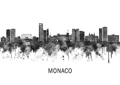 Abstract Skyline Mixed Media - Monaco France Skyline BW by NextWay Art