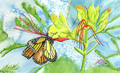 Movie Tees - Monarch Butterfly on Yellow Bird of Paradise Flower Watercolor by Linda Brody