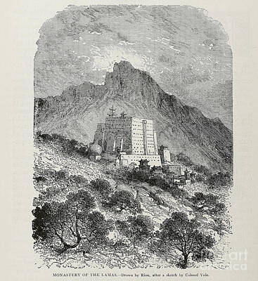 City Scenes Drawings - Monastery of the Lamas aa2 by Botanical Illustration