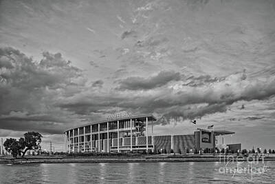 Football Photos - Monochrome Image of McLane Stadium - Baylor University Brazos River Waco Texas by Silvio Ligutti