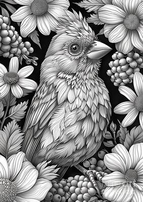 Florals Drawings - Monochrome Melody by Lauren Blessinger