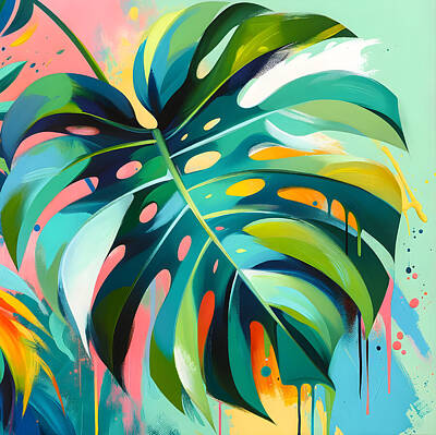 Abstract Rights Managed Images - Monstera Tropical Abstract II Royalty-Free Image by Express Yourself Studios LLC