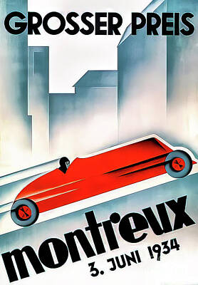 Jazz Drawings Royalty Free Images - Montreux Switzerland 1934 Grand Prix Royalty-Free Image by M G Whittingham