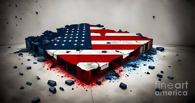 Surrealism Mixed Media - Monumental Surrealism - The American Flag in Crumbling Stone by Artvizual Premium