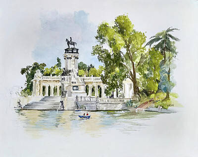 Cities Paintings - Monumento a Alfonso XII by Victoria de los Angeles Olson