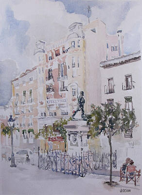 Cities Paintings - Monumento a Eloy Gonzalo en Plaza de Cascorro November 2021 Madrid, Spain by Victoria de los Angeles Olson