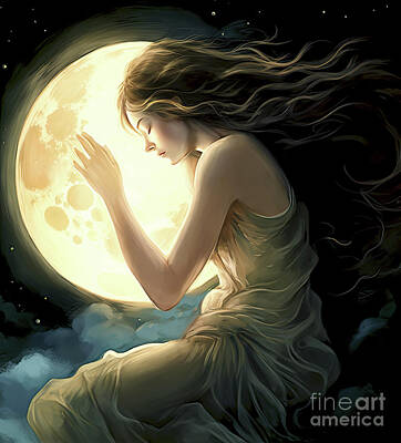 Surrealism Paintings - Moon Love by Mindy Sommers