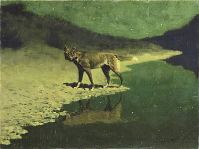 Landmarks Drawings - Moonlight Wolf By Frederic Remington 1909 by Frederic Remington