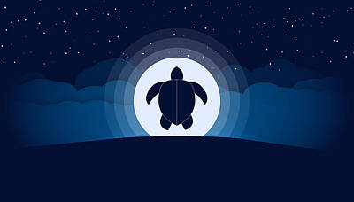 Reptiles Royalty-Free and Rights-Managed Images - Moonlit Turtle Silhouette by Pelo Blanco Photo