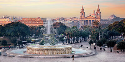 Northern Lights Royalty Free Images - Morning over Triton Fountain, Valletta, Malta  Royalty-Free Image by Barry O Carroll