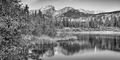 Royalty-Free and Rights-Managed Images - Morning Serenity At Sprague Lake Panorama - Black And White Edition by Gregory Ballos
