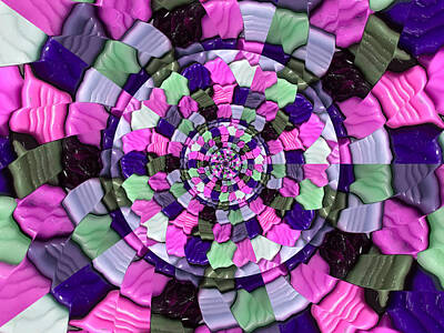 Abstract Flowers Photos - Mosaic Tile Spiral Circle Pink by Eileen Backman