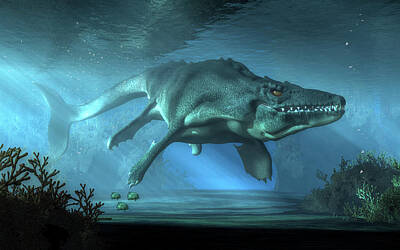 Reptiles Digital Art Rights Managed Images - Mosasaurus Royalty-Free Image by Daniel Eskridge