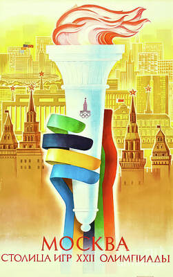 Skylines Drawings - Moscow Olympic Games Poster 1980 by M G Whittingham